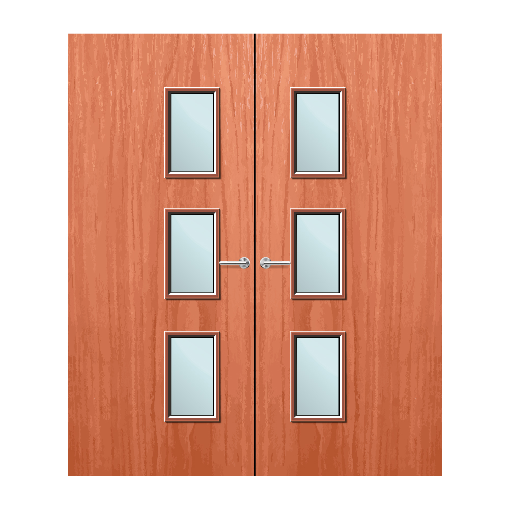 Cherry Veneer 28G Glazed Pair FD60 Internal Fire Door