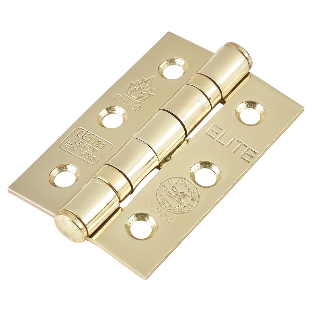 Twin Ball Bearing Fire Door Hinge Polished Brass Pair