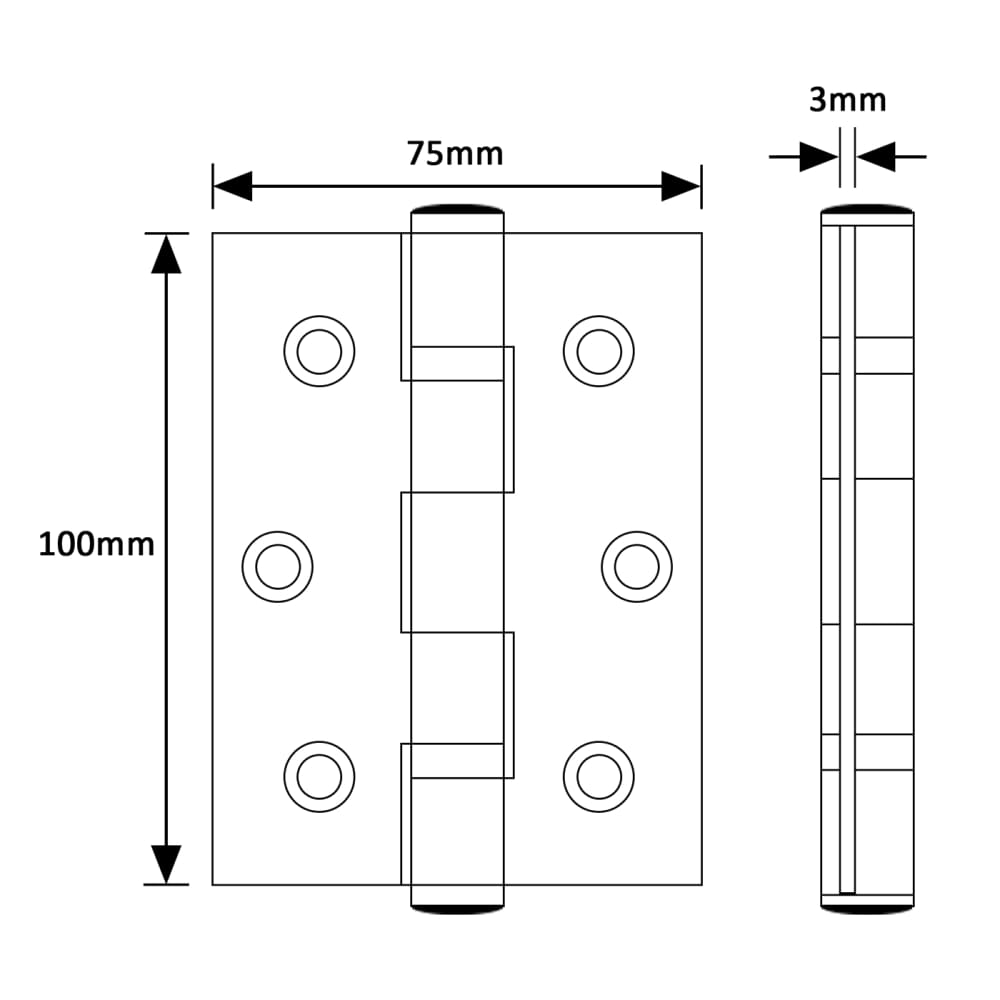 Twin Ball Bearing Fire Door Hinge Stainless Steel Pair