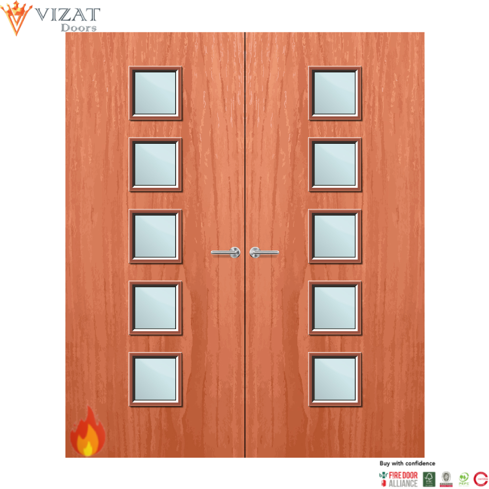 Cherry Veneer 10G Glazed Pair FD60 Internal Fire Door