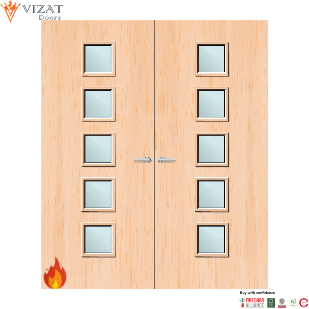 Maple Veneer 10G Glazed Pair FD30 Internal Fire Door
