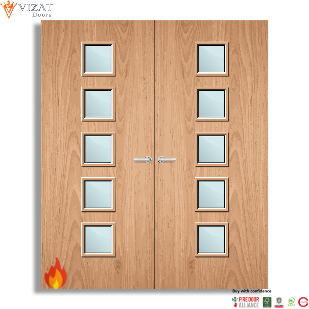 Plywood Paint Grade 10G Glazed Pair FD60 Internal Fire Door