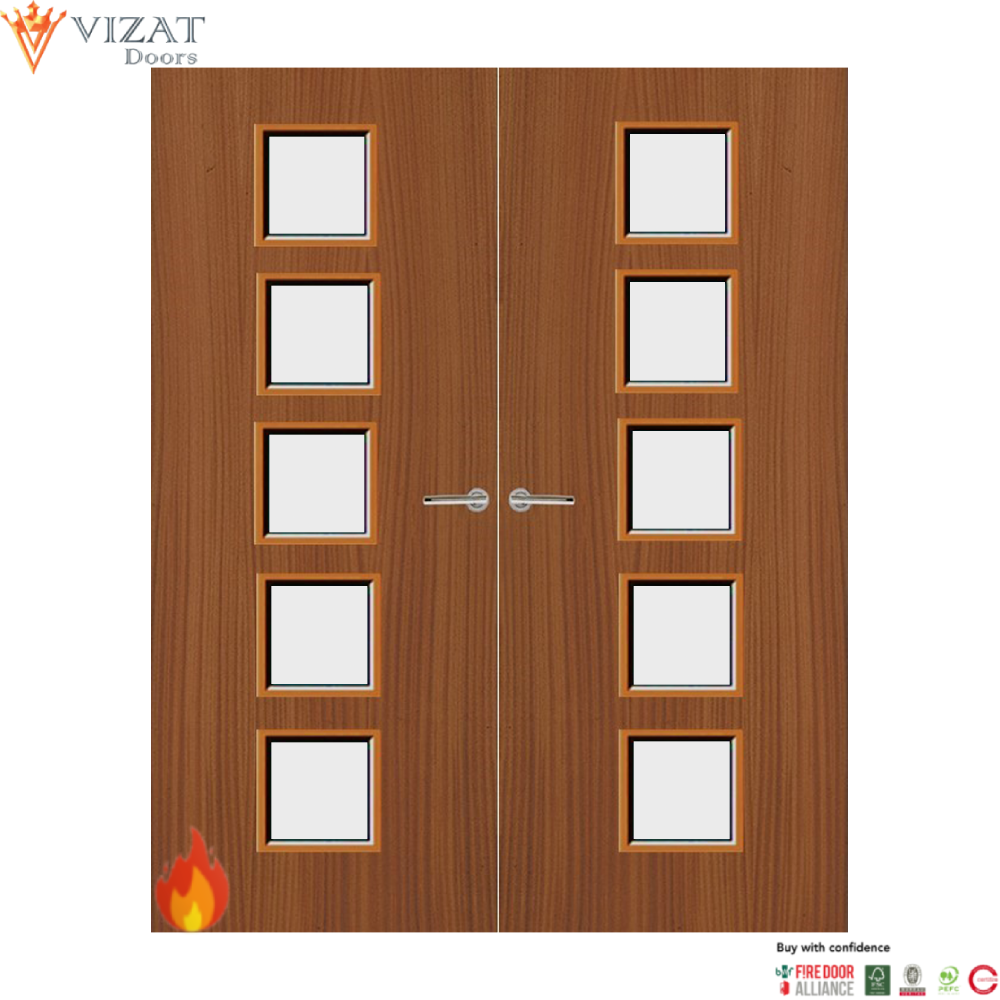 Sapele Veneer 10G Glazed Pair FD30 Internal Fire Door