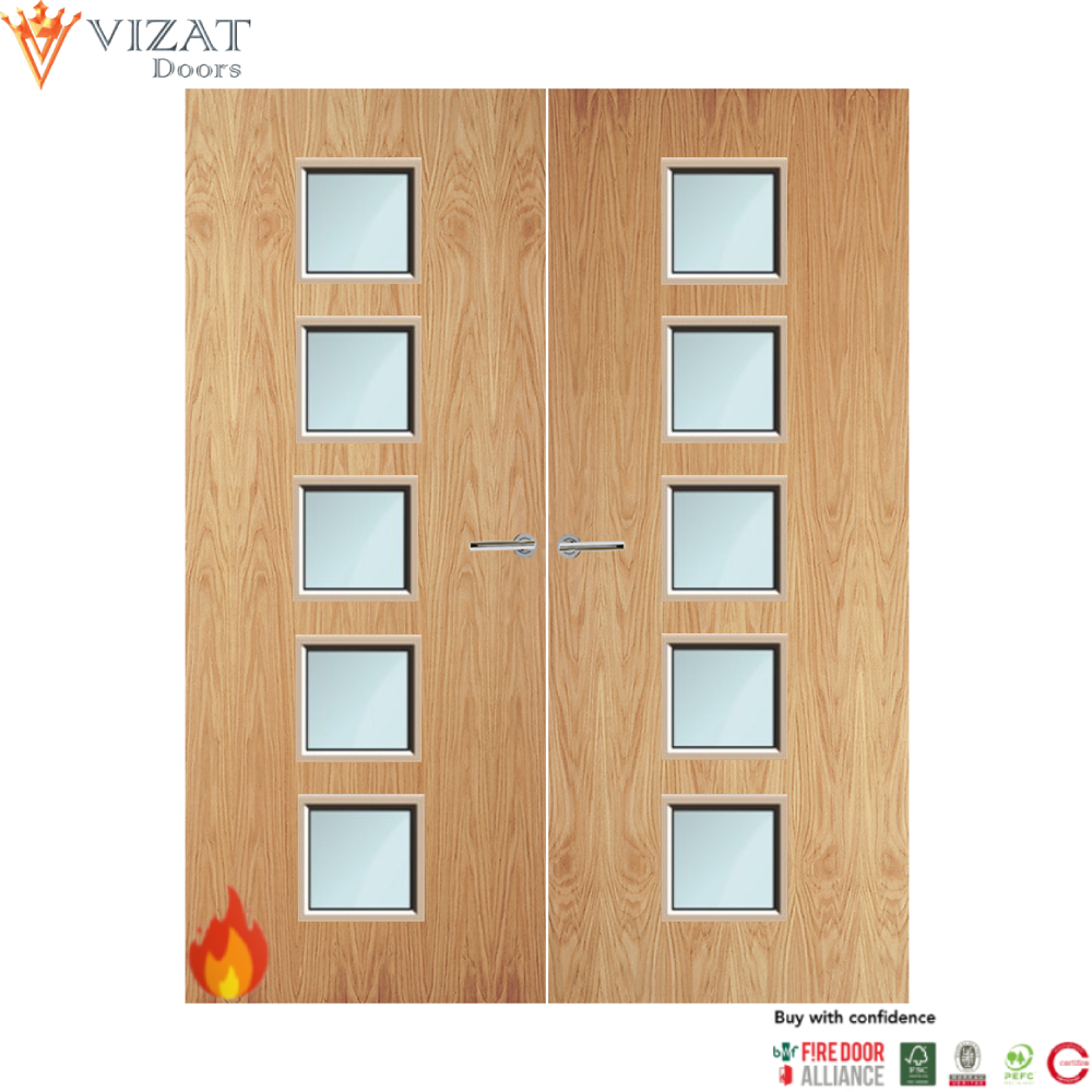 Oak Veneer 10G Glazed Pair FD60 Internal Fire Door