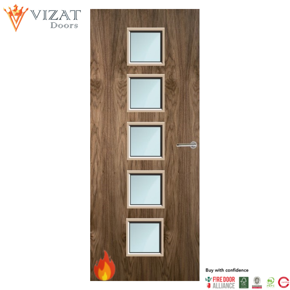 Walnut Veneer 10G Glazed FD30 Internal Fire Door