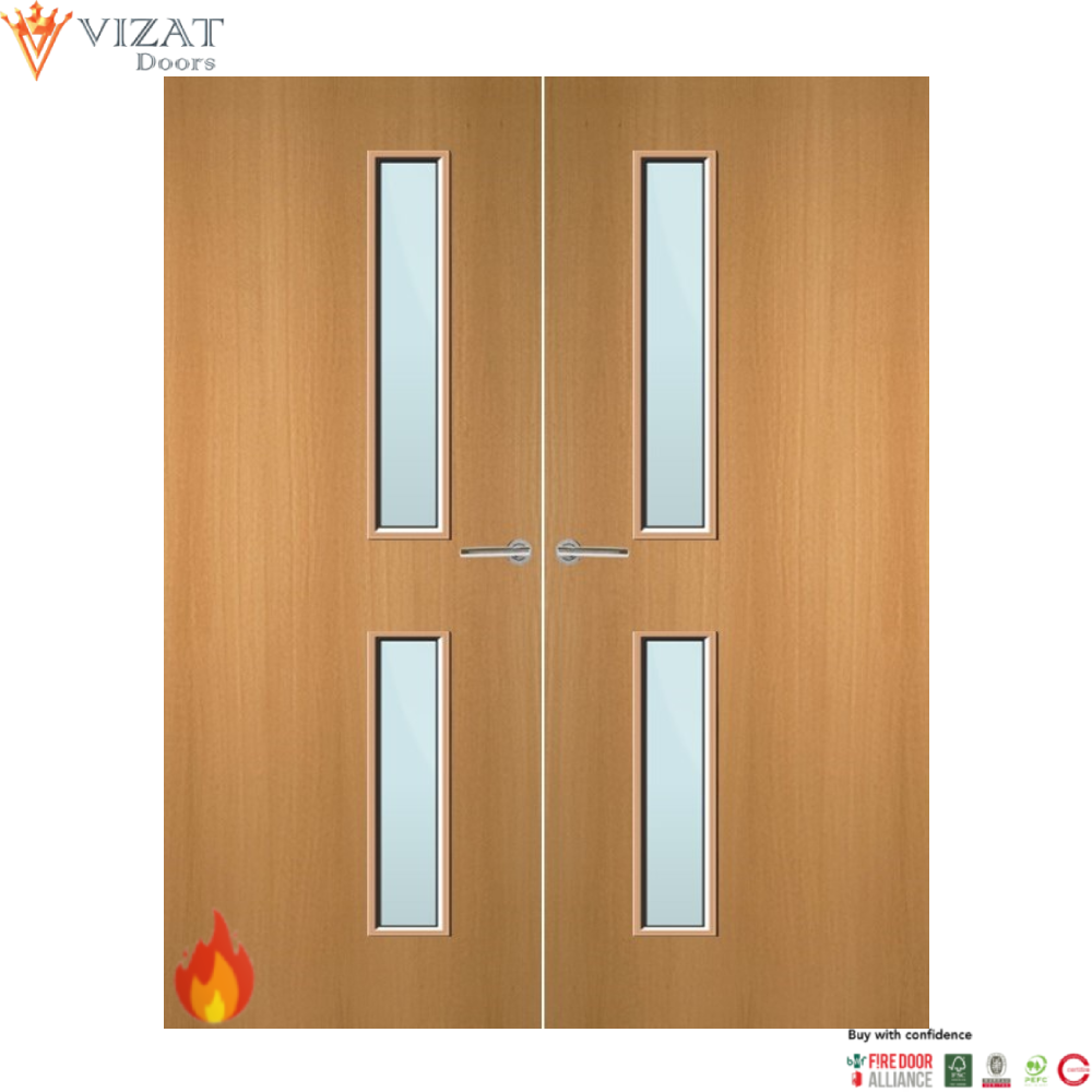 Beech Veneer 16G Glazed Pair FD60 Internal Fire Door