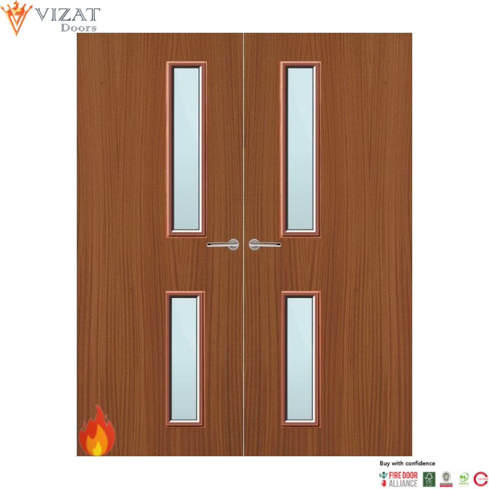 Sapele Veneer 16G Glazed Pair FD60 Internal Fire Door