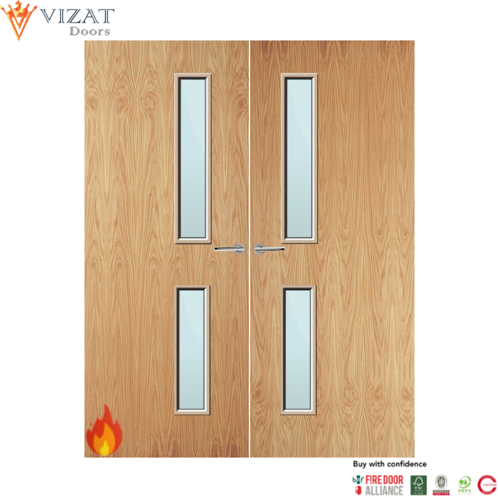 Oak Veneer 16G Glazed Pair FD60 Internal Fire Door