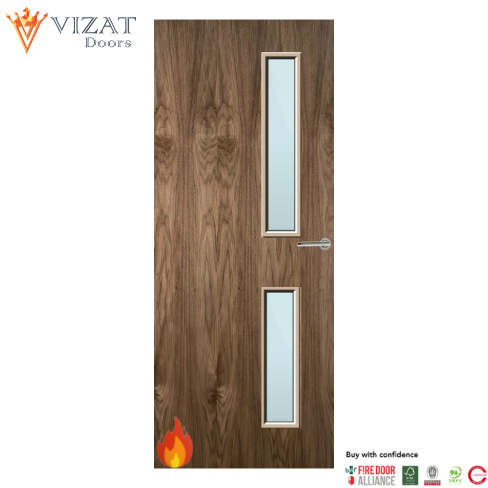 Walnut Veneer 16G Glazed FD60 Internal Fire Door