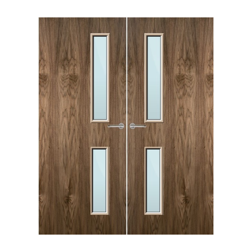 Walnut Veneer 16G Glazed Pair FD30 Internal Fire Door