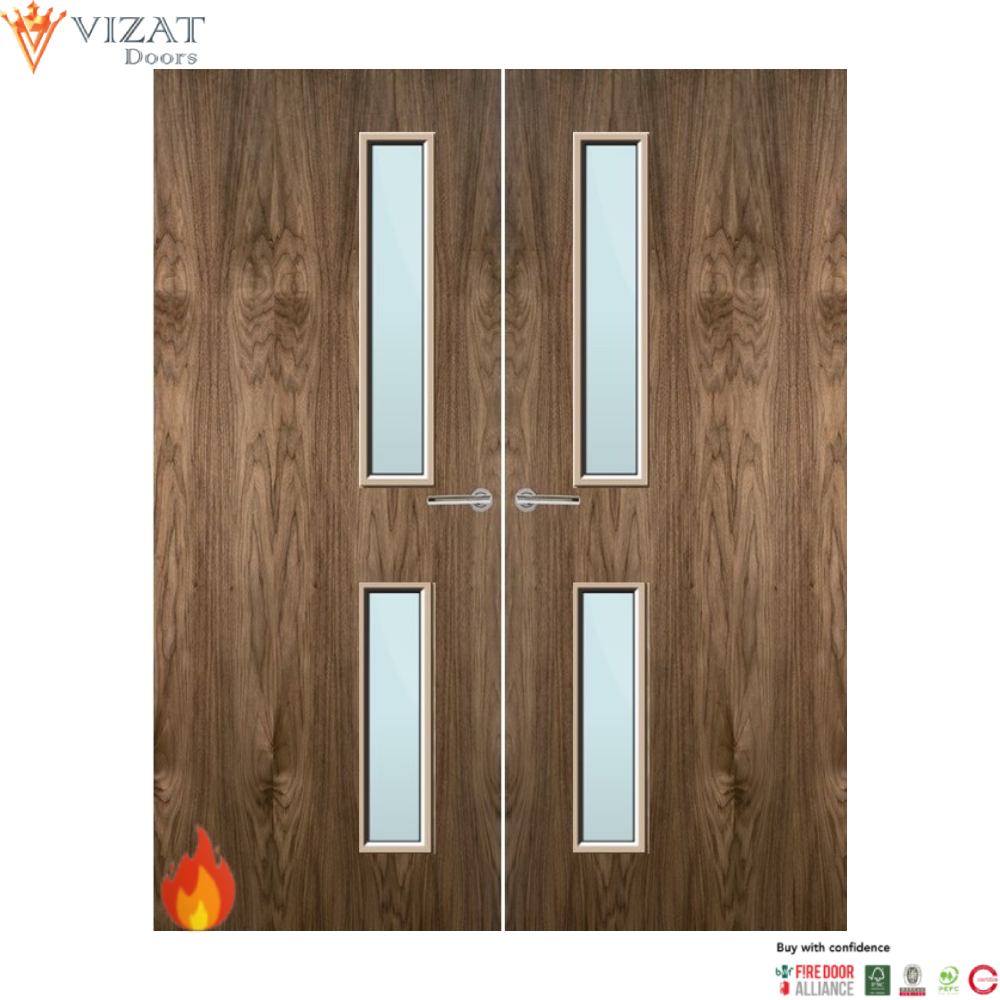 Walnut Veneer 16G Glazed Pair FD30 Internal Fire Door