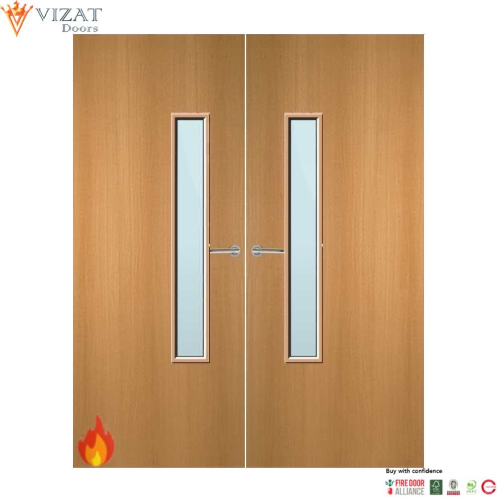 Beech Veneer 18G Glazed Pair FD30 Internal Fire Door