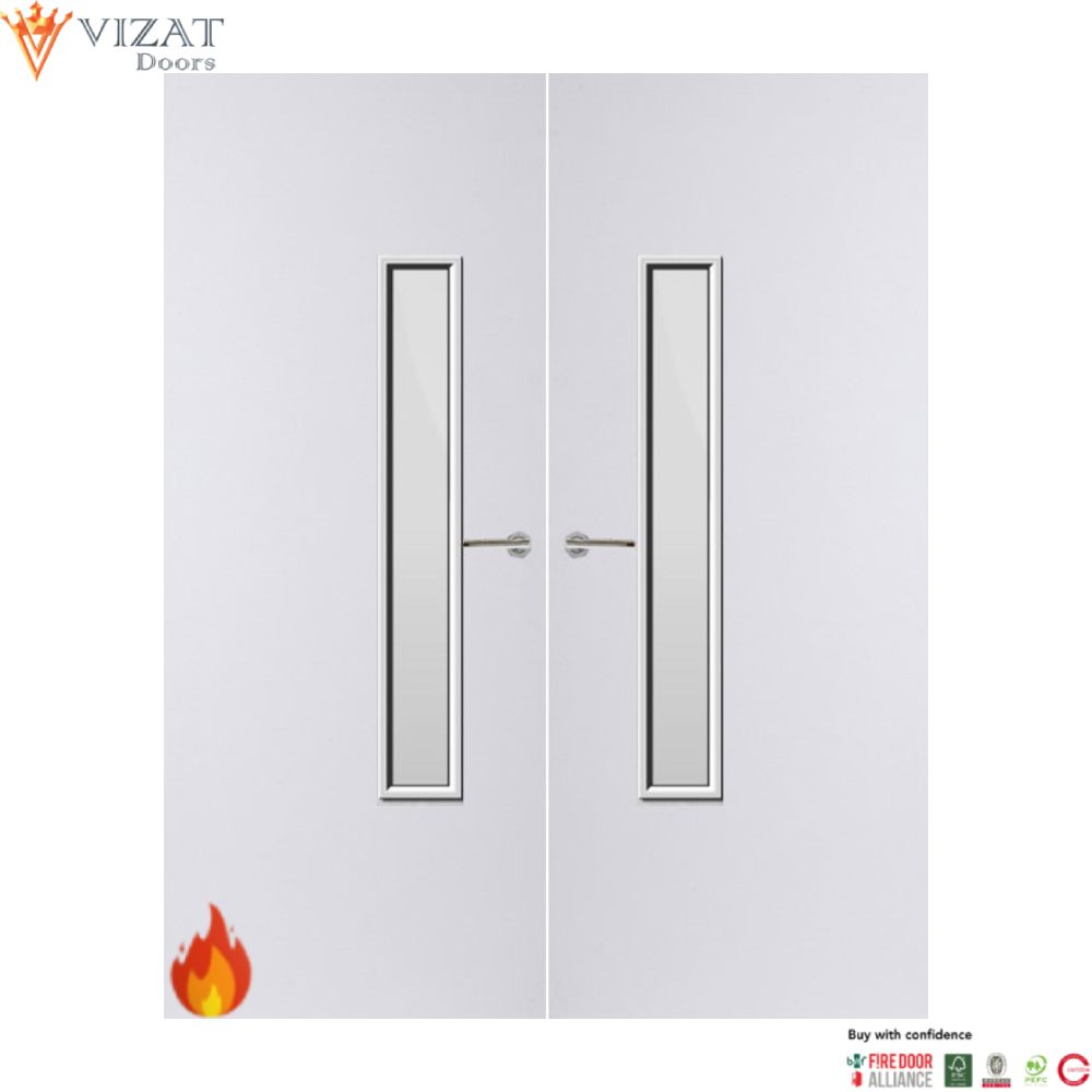 Internal Plywood Paint Grade Premium 18G Glazed Pair FD60 Fire Door