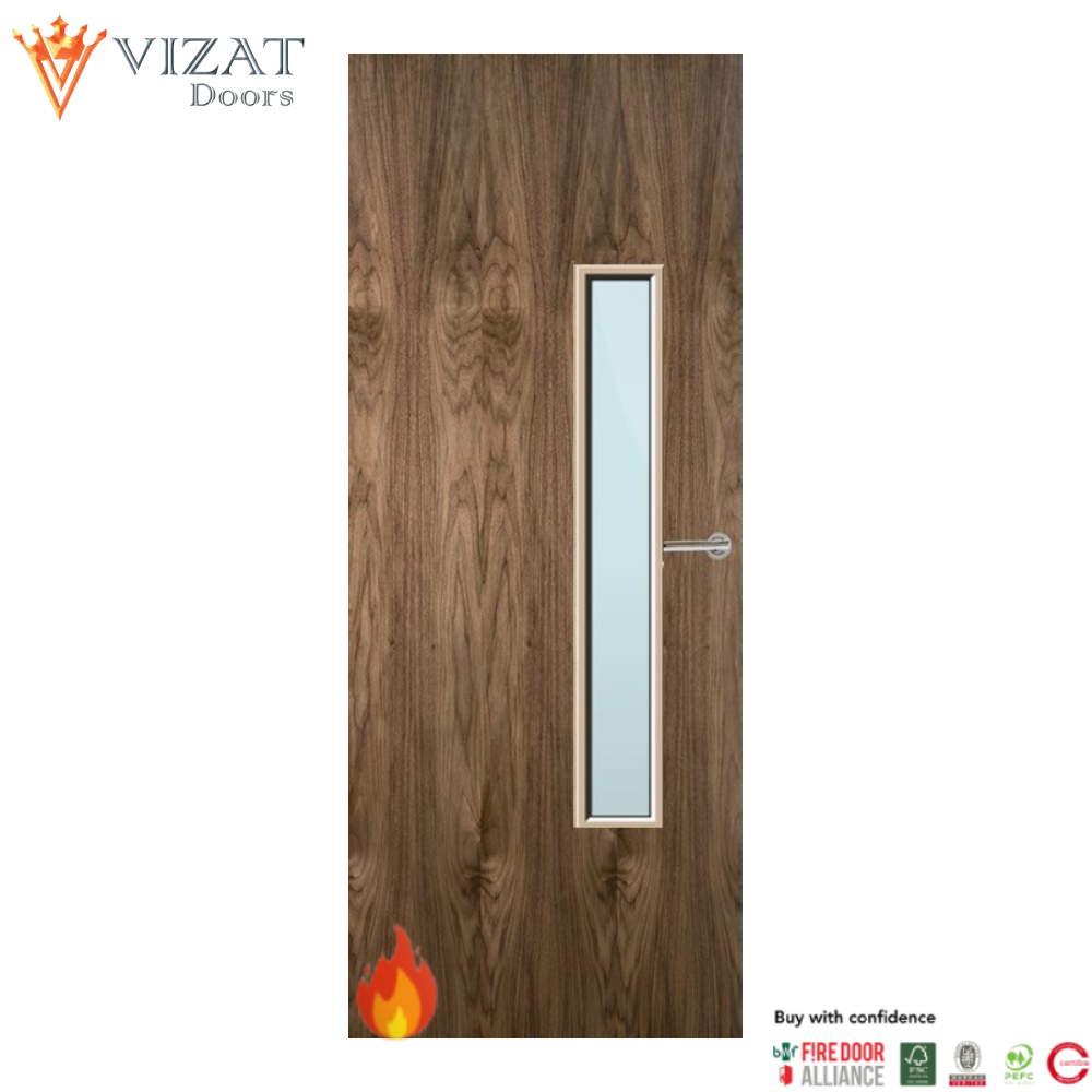 Walnut Veneer 18G Glazed FD30 Internal Fire Door