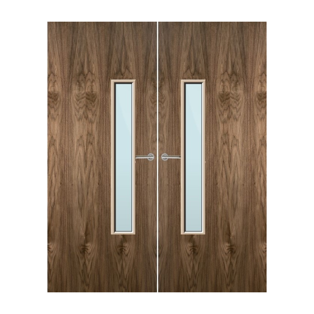 Walnut Veneer 18G Glazed Pair FD60 Internal Fire Door