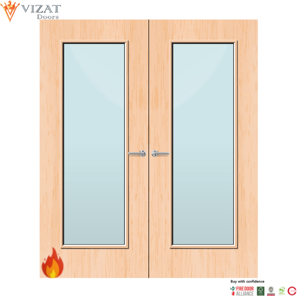 Maple Veneer 19G Glazed Pair FD60 Internal Fire Door