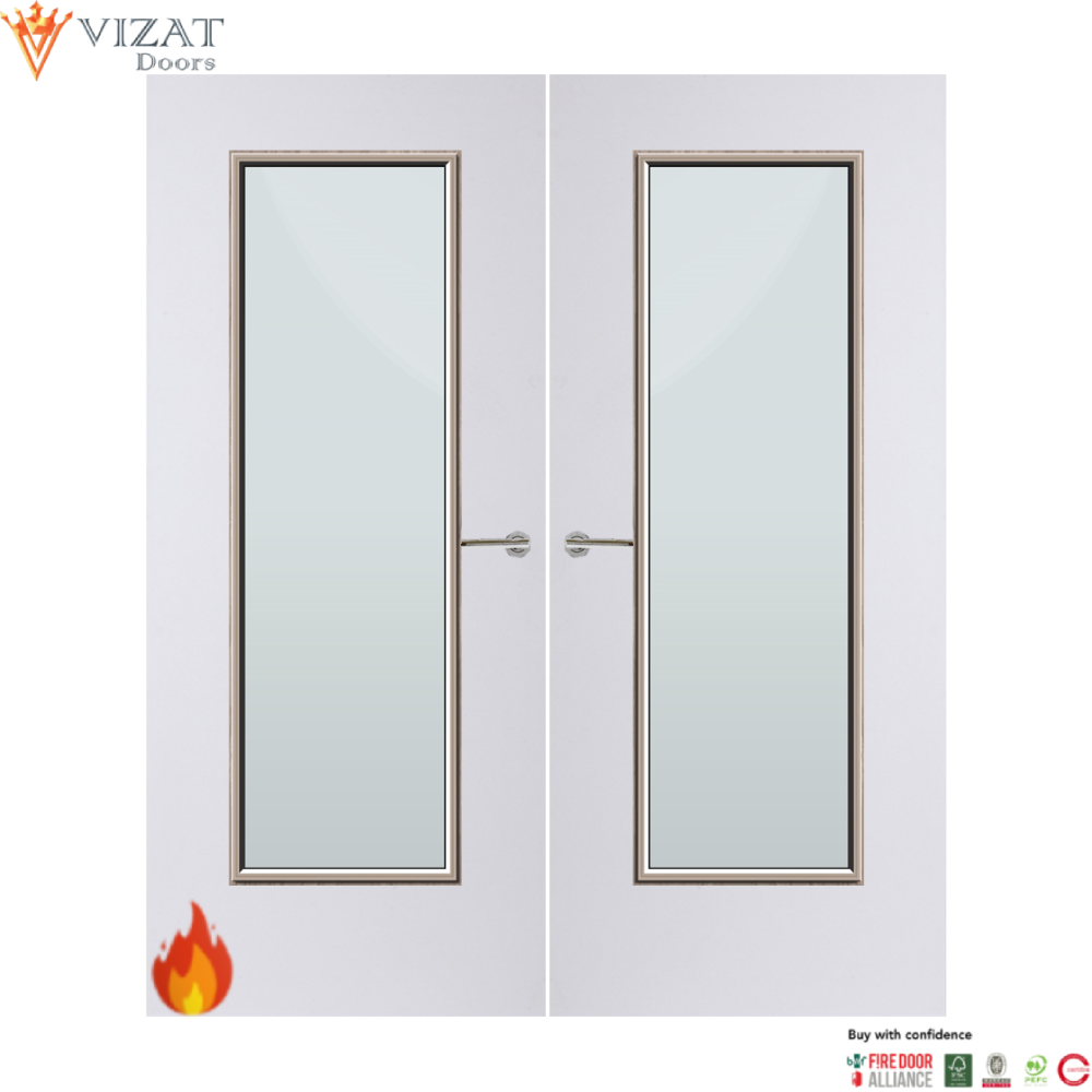 Internal Plywood Paint Grade Premium 19G Glazed Pair FD30 Fire Door