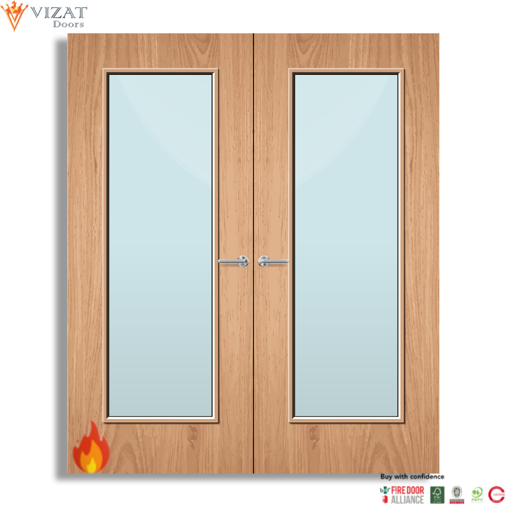 Plywood Paint Grade 19G Glazed Pair FD60 Internal Fire Door