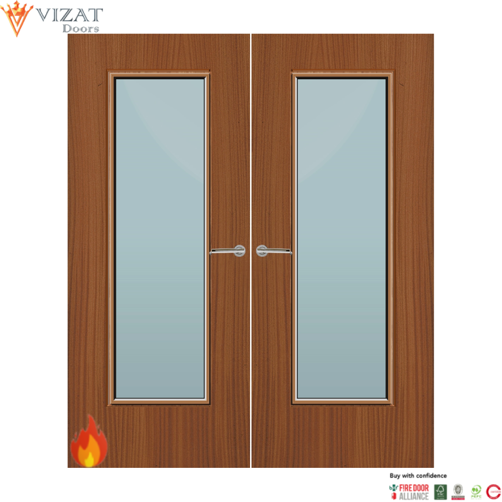 Sapele Veneer 19G Glazed Pair FD60 Internal Fire Door