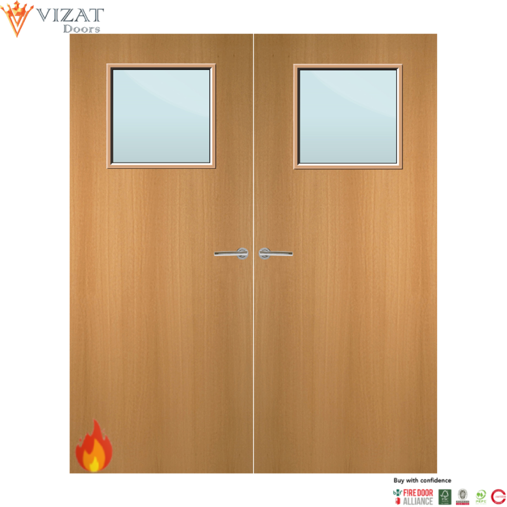 Beech Veneer 1G Glazed Pair FD60 Internal Fire Door