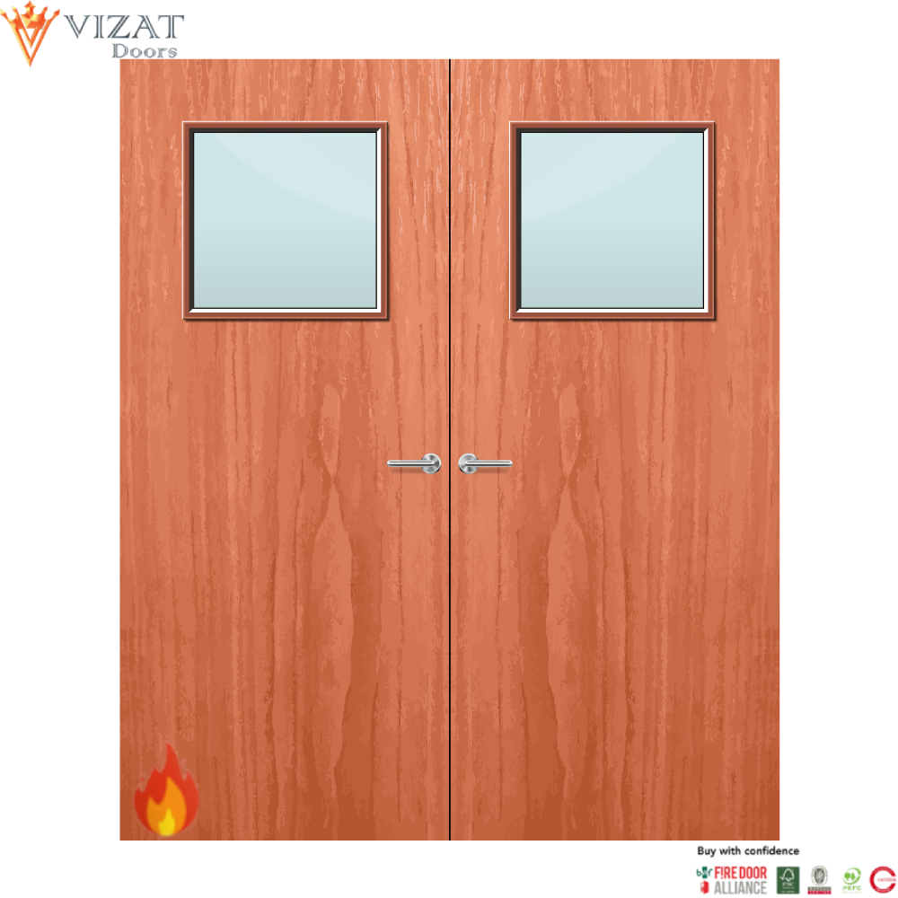 Cherry Veneer 1G Glazed Pair FD60 Internal Fire Door