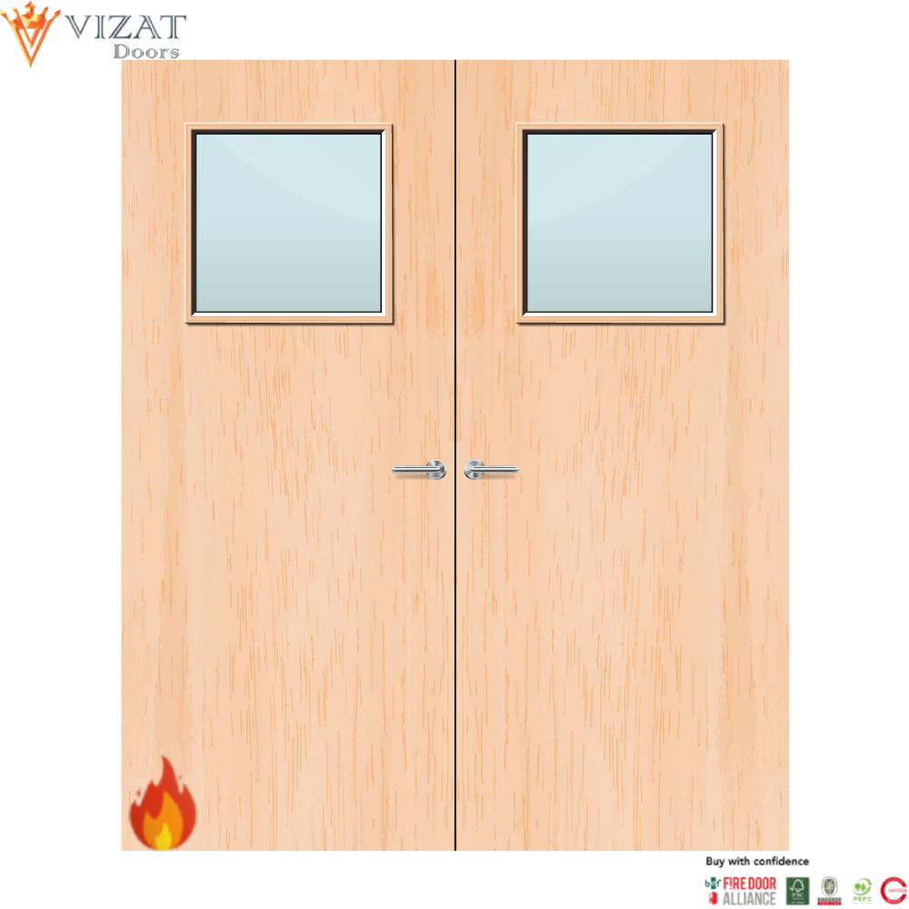 Maple Veneer 1G Glazed Pair FD60 Internal Fire Door