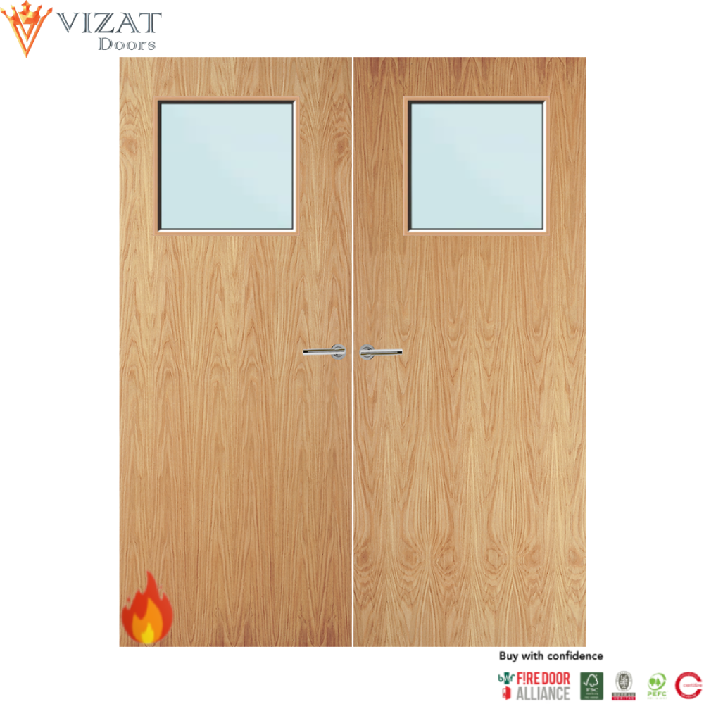 Oak Veneer 1G Glazed Pair FD60 Internal Fire Door