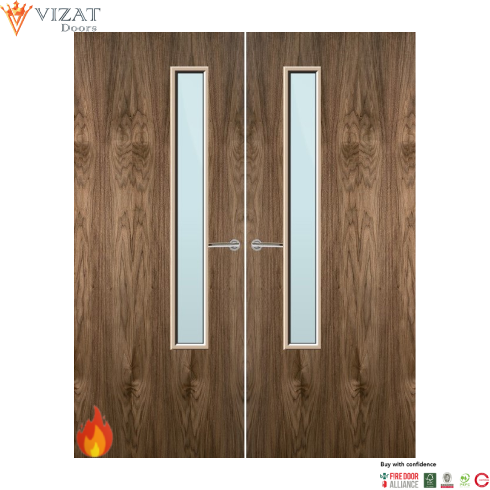 Walnut Veneer 20G Glazed Pair FD30 Internal Fire Door