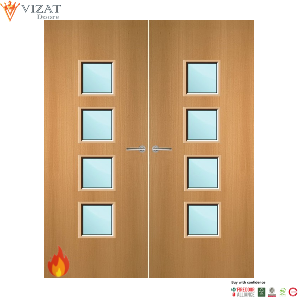 Beech Veneer 22G Glazed Pair FD60 Internal Fire Door