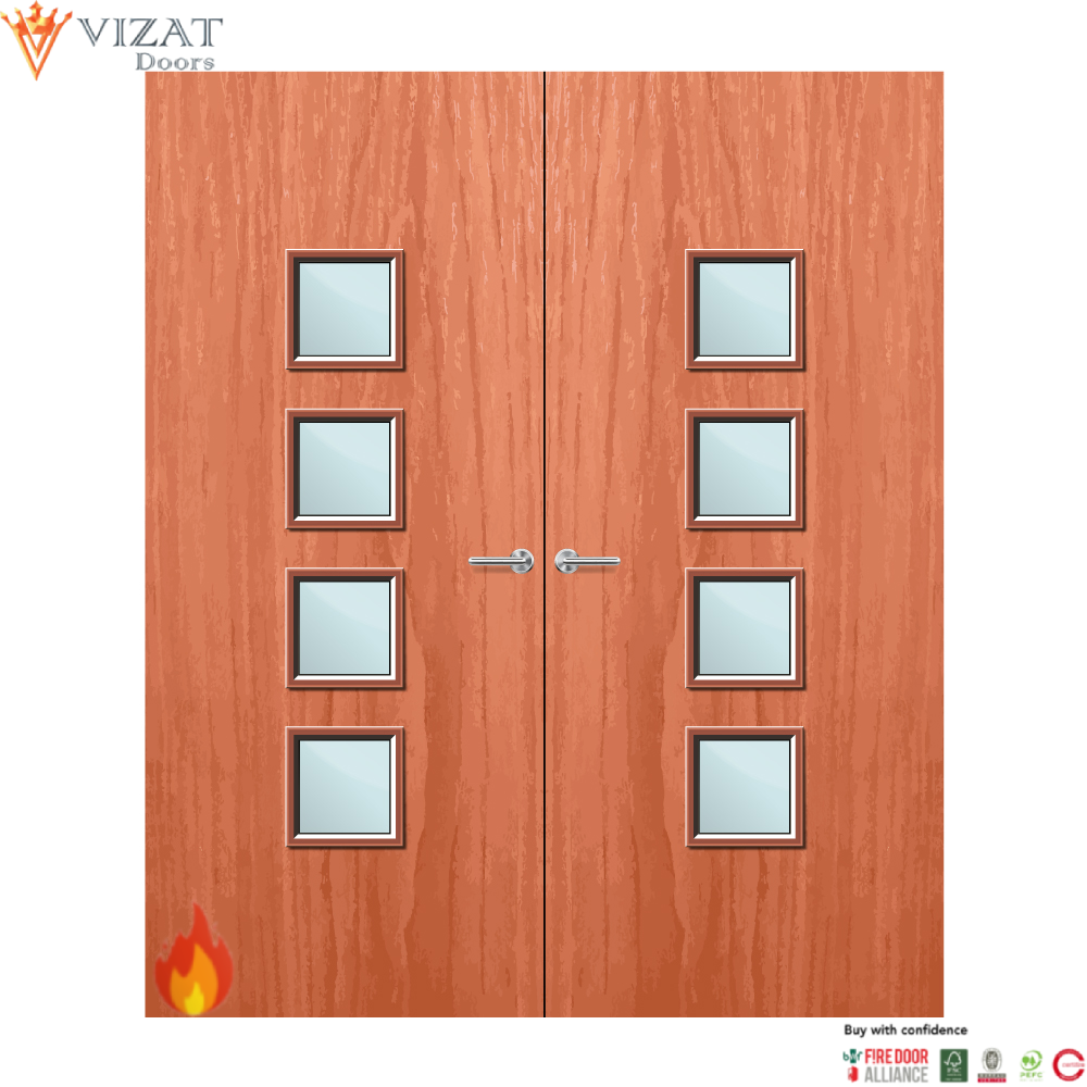 Cherry Veneer 22G Glazed Pair FD60 Internal Fire Door