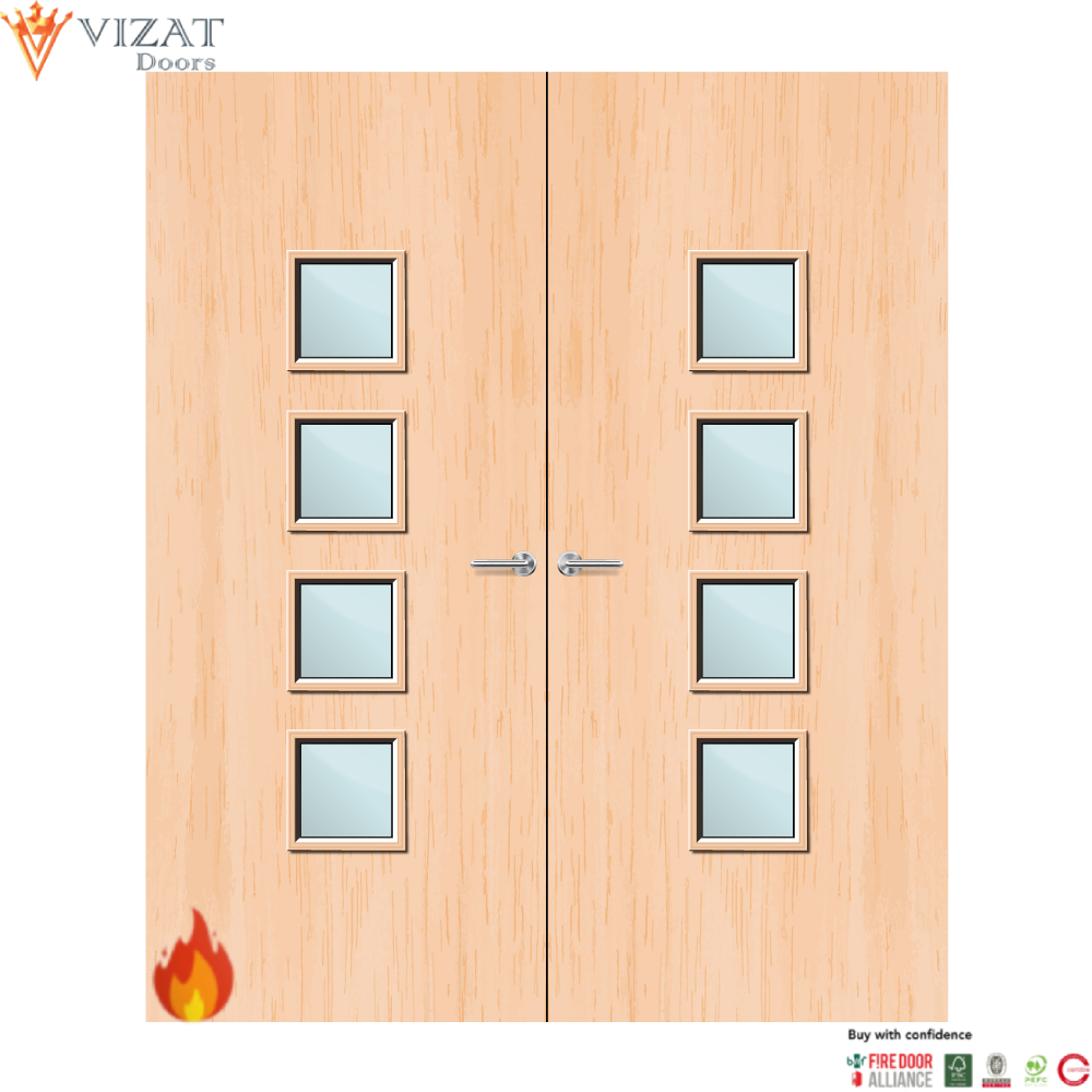 Maple Veneer 22G Glazed Pair FD60 Internal Fire Door