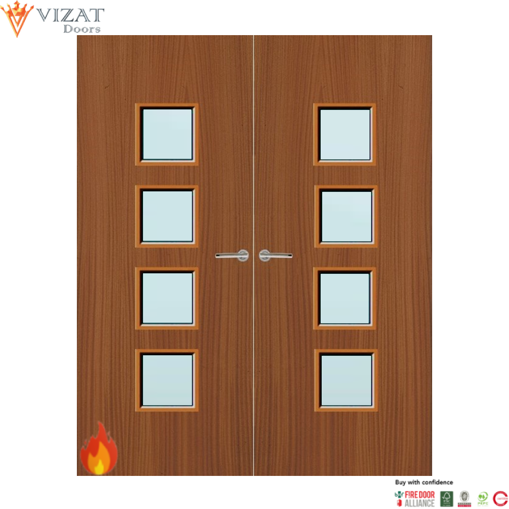 Sapele Veneer 22G Glazed Pair FD60 Internal Fire Door