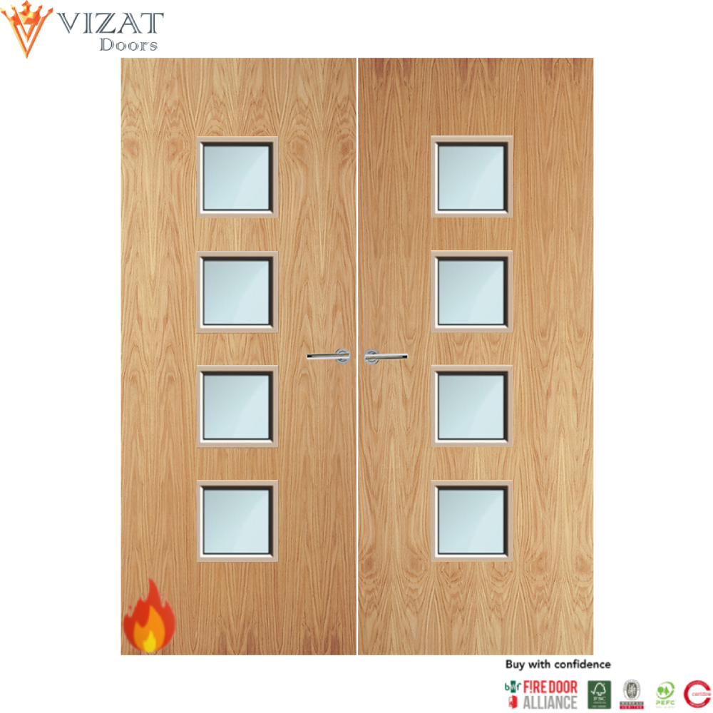 Oak Veneer 22G Glazed Pair FD60 Internal Fire Door
