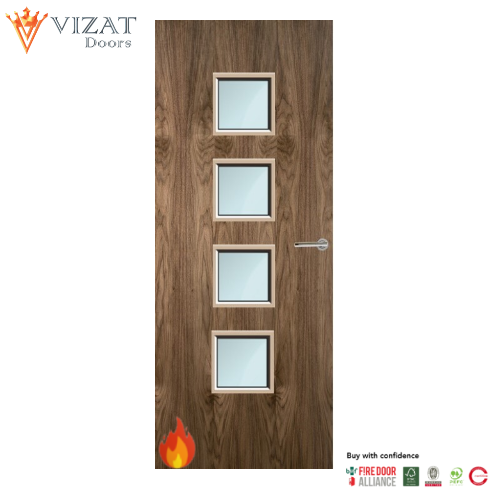 Walnut Veneer 22G Glazed FD60 Fire Internal Door