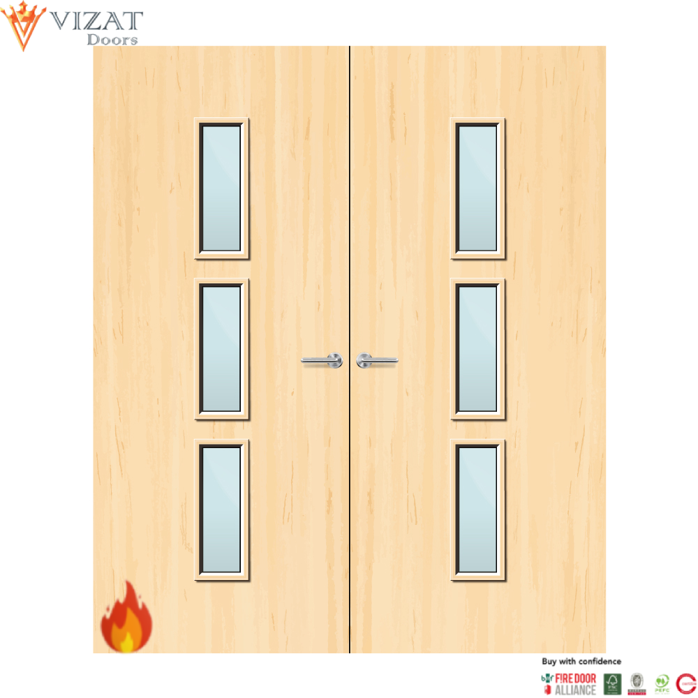 Ash Veneer 23G Glazed Pair FD60 Internal Fire Door