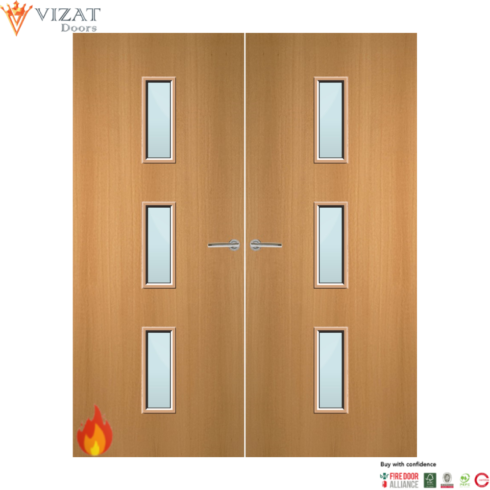 Beech Veneer 23G Glazed Pair FD60 Internal Fire Door