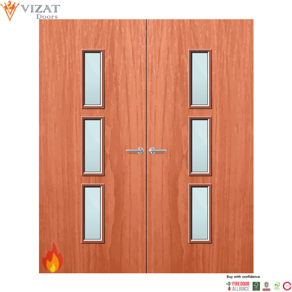 Cherry Veneer 23G Glazed Pair FD60 Internal Fire Door