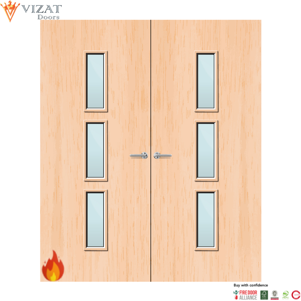Maple Veneer 23G Glazed Pair FD60 Internal Fire Door