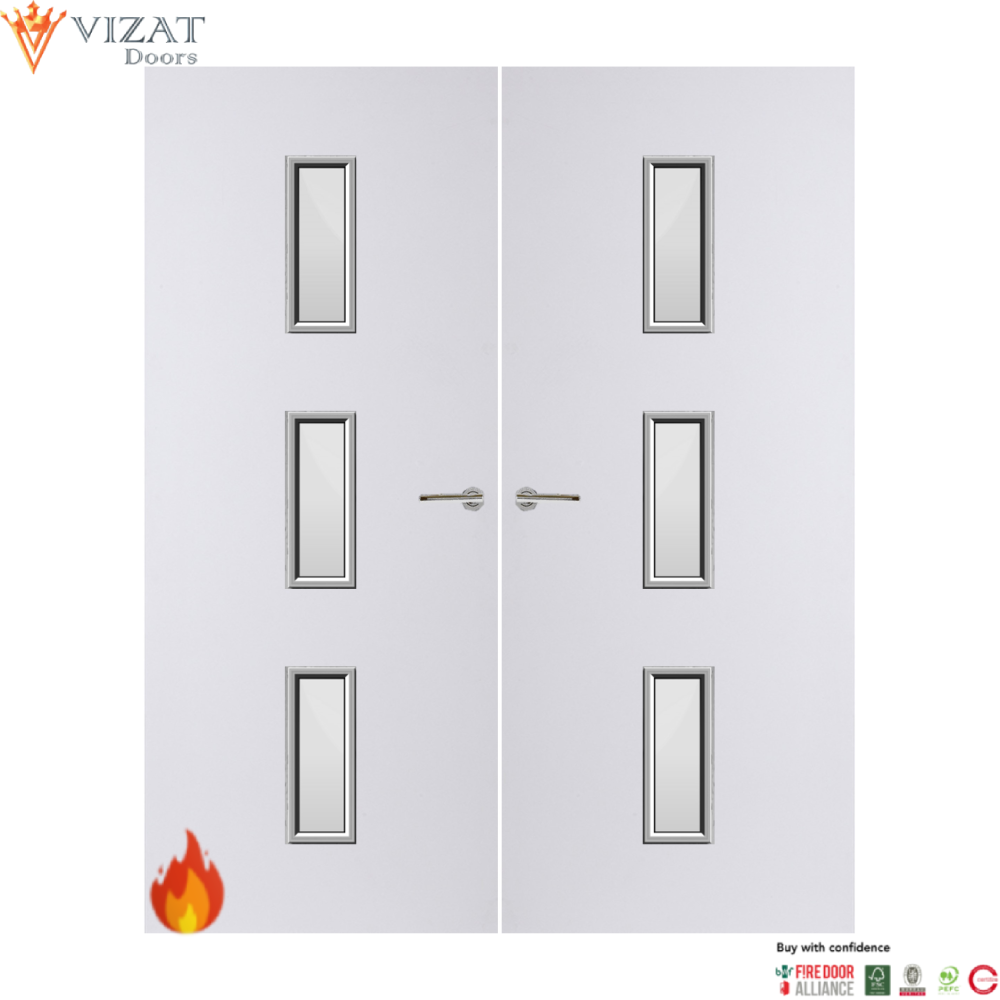 Internal Plywood Paint Grade Premium 23G Glazed Pair FD60 Fire Door