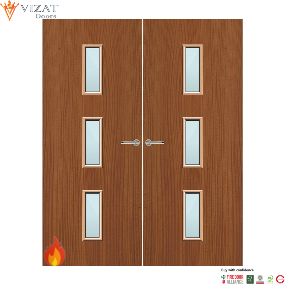 Sapele Veneer 23G Glazed Pair FD60 Internal Fire Door