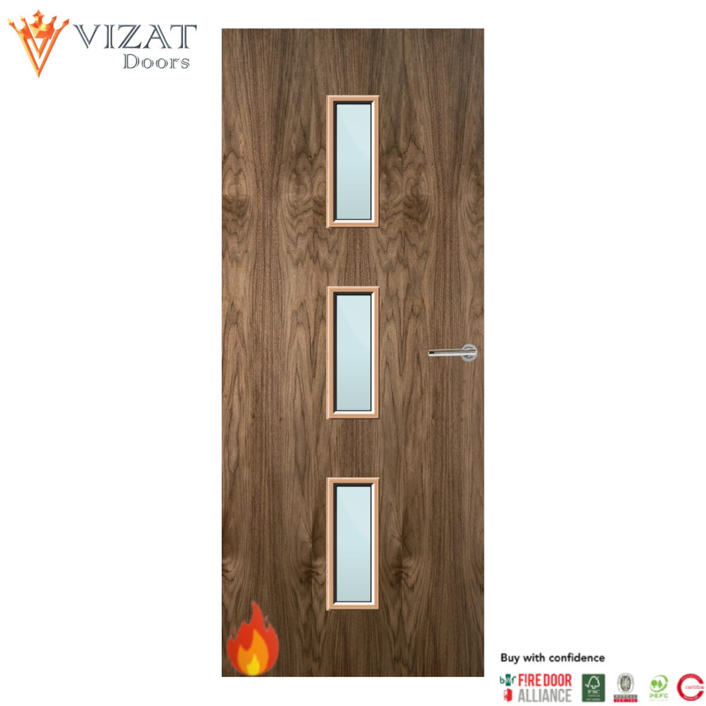 Walnut Veneer 23G Glazed FD30 Internal Fire Door