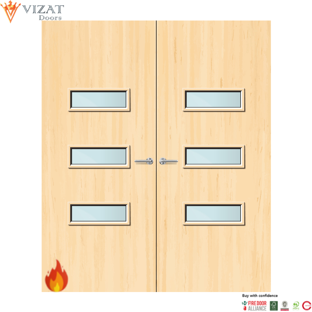 Ash Veneer 24G Glazed Pair FD60 Internal Fire Door