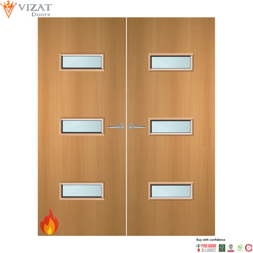 Beech Veneer 24G Glazed Pair FD60 Internal Fire Door