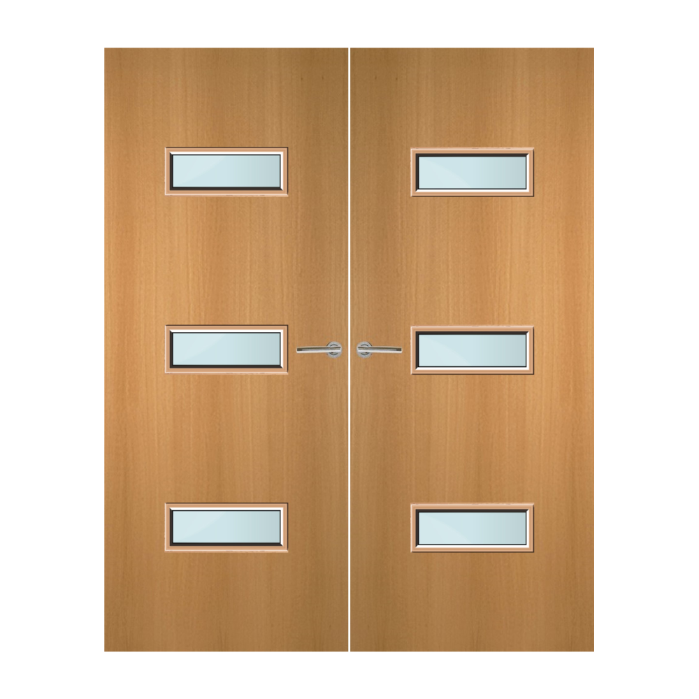 Beech Veneer 24G Glazed Pair FD30 Internal Fire Door