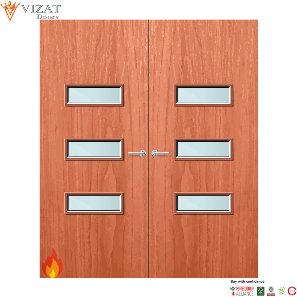 Cherry Veneer 24G Glazed Pair FD60 Internal Fire Door