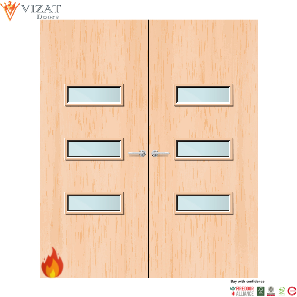 Maple Veneer 24G Glazed Pair FD60 Internal Fire Door