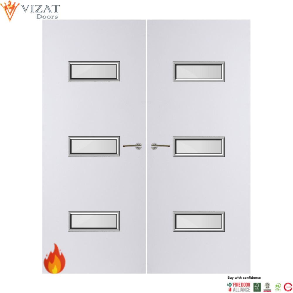 Internal Plywood Paint Grade Premium 24G Glazed Pair FD60 Fire Door