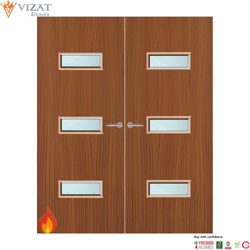 Sapele Veneer 24G Glazed Pair FD60 Internal Fire Door