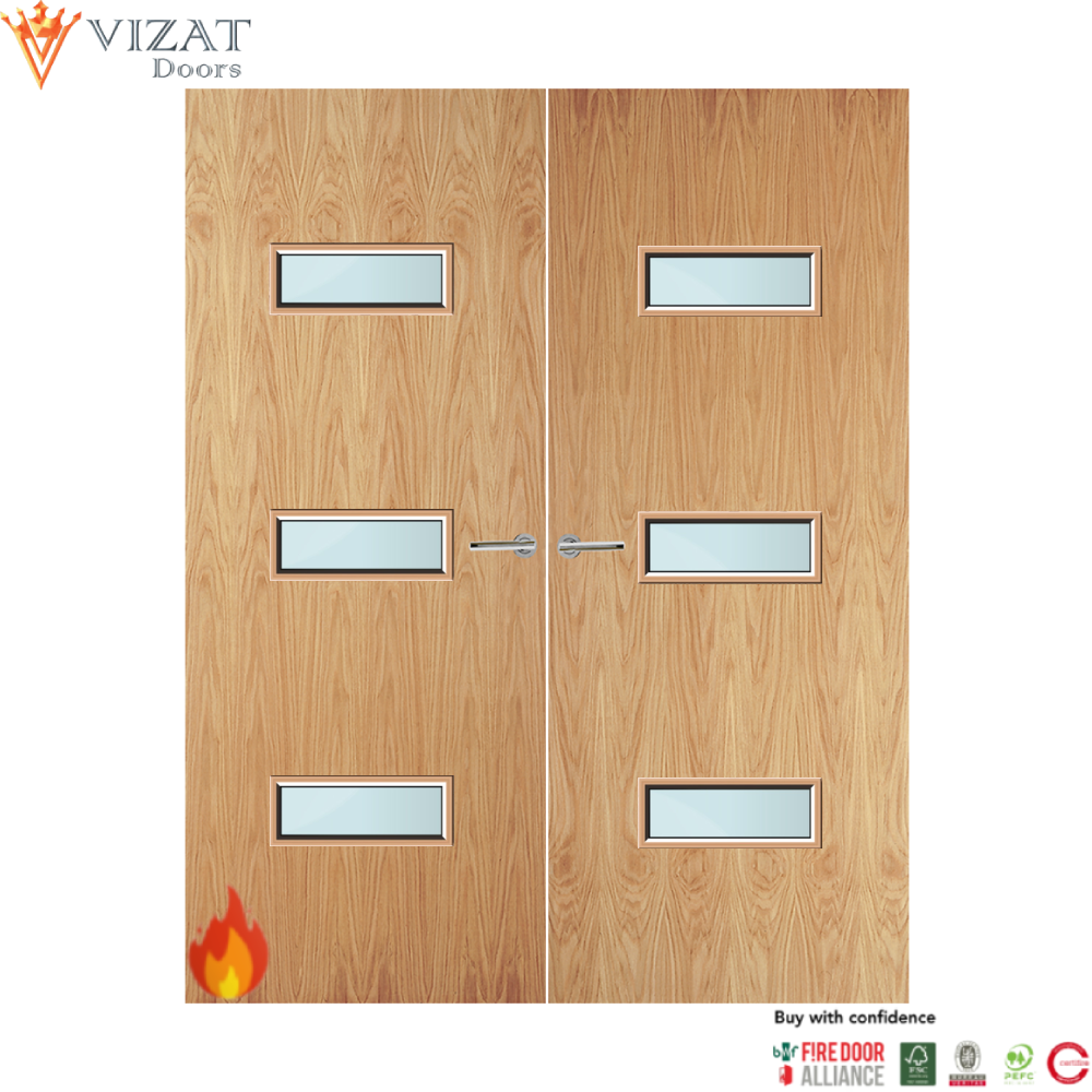Oak Veneer 24G Glazed Pair FD60 Internal Fire Door