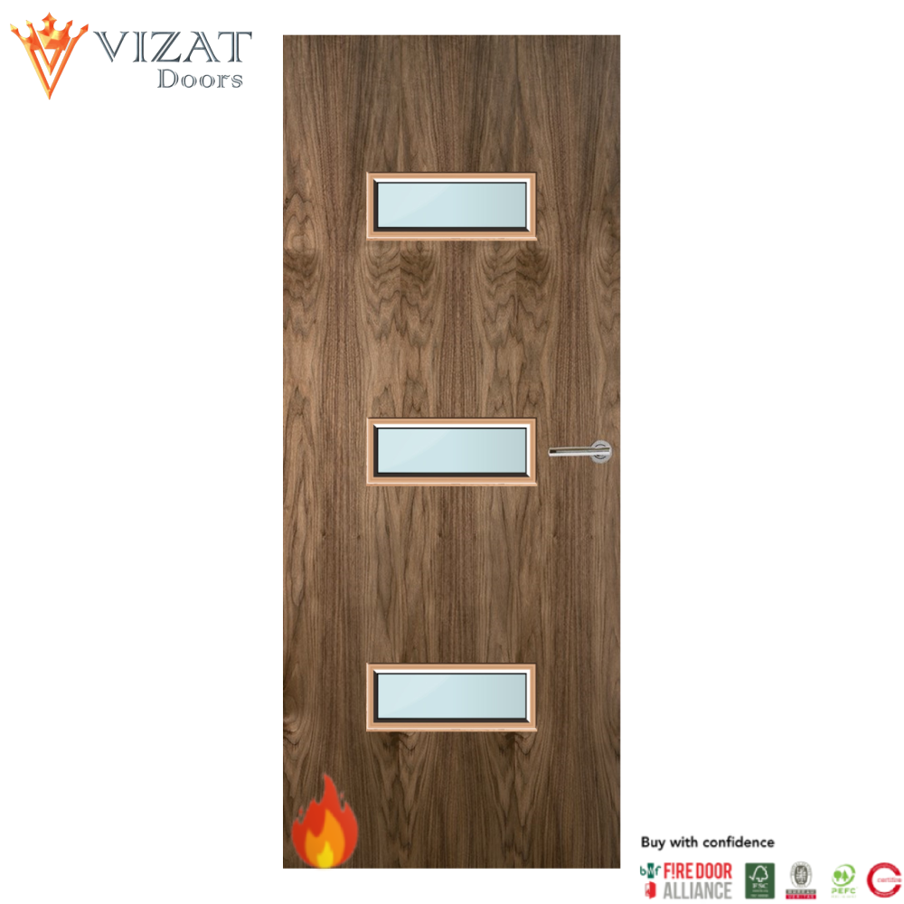 Walnut Veneer 24G Glazed FD30 Internal Fire Door
